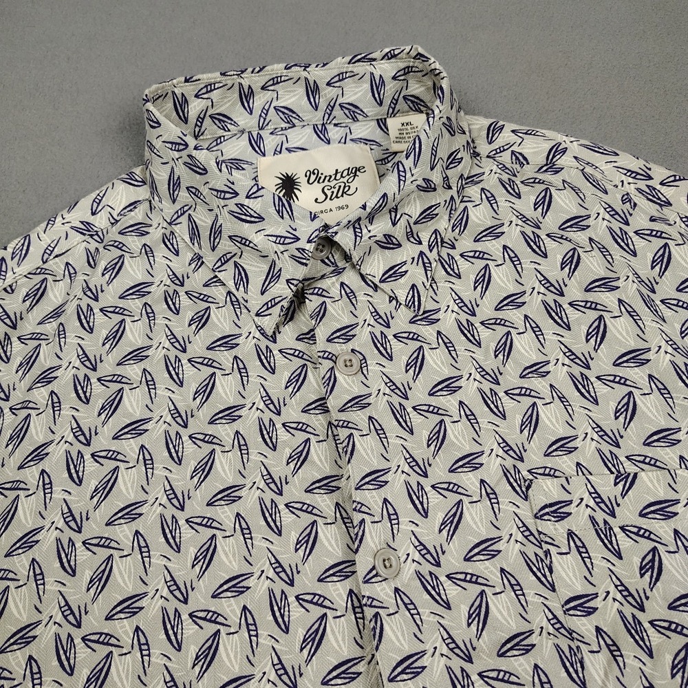Vintage Silk 100% Silk Button Up Shirt Men 2XL Gray Casual Abstract Geometric - Picture 10 of 10